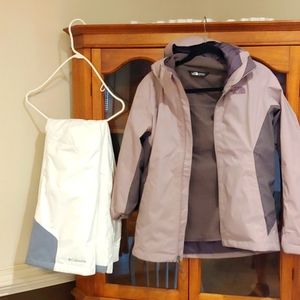The north face womans small ski jacket and Columbia omni heat xs womans ski pant
